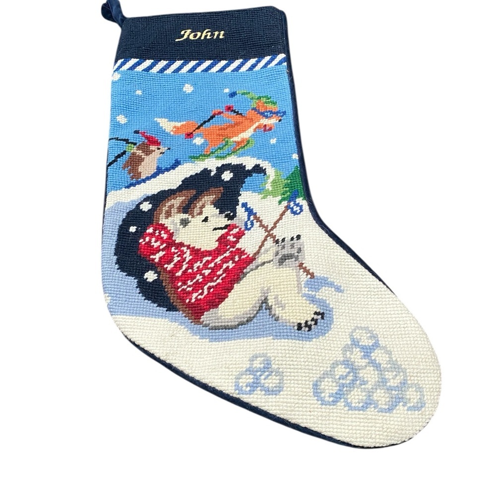 Festive Christmas Stocking Polar Bear  Needlepoint
Monogrammed John